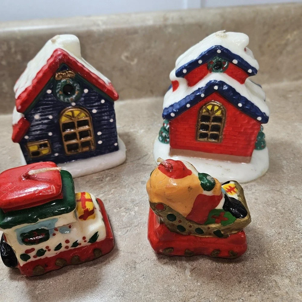 VTG Mini Christmas‎ Village Houses Train Hand Painted Candles Lot Holiday Decor